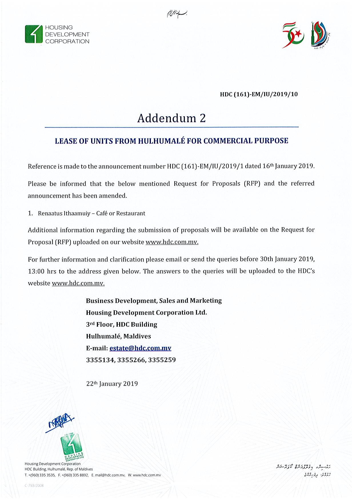 Invitation for proposals – Lease of units from Hulhumalé for commercial ...